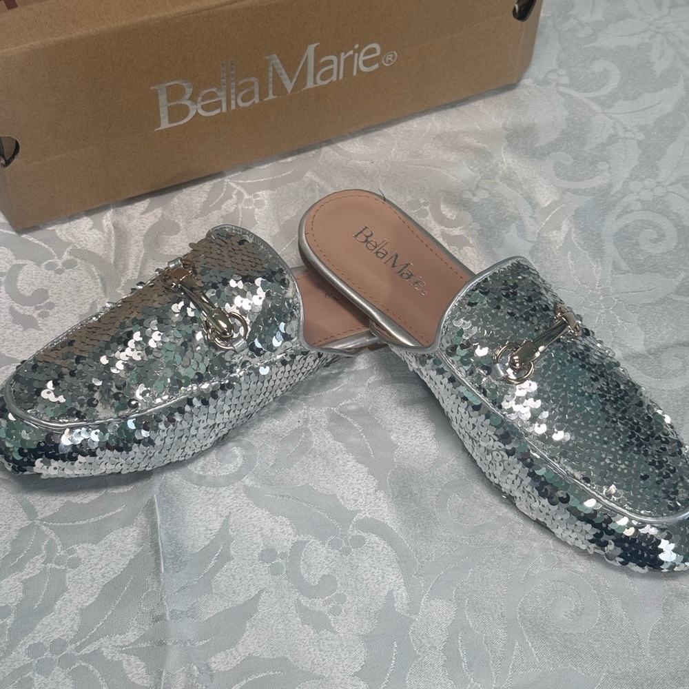 Bella Marie Silver Sequin Mules